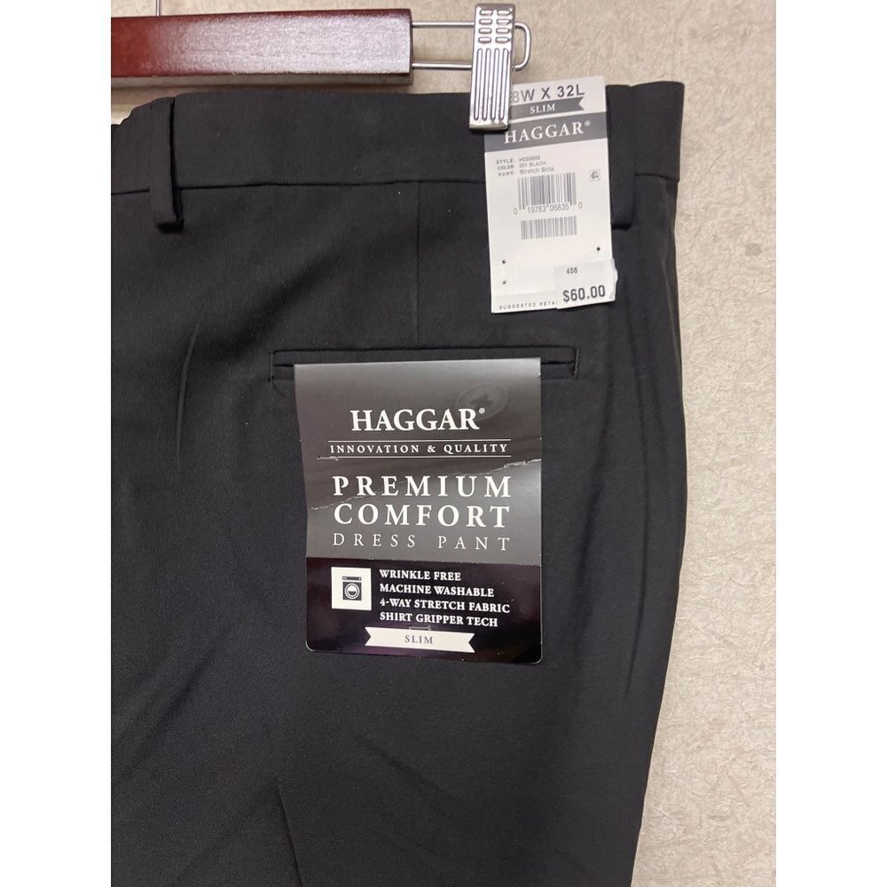 NEW! Haggar Premium Comfort Slim Wrinkle Free Black Dress Pants 38 x 32 Men's - Picture 5 of 7